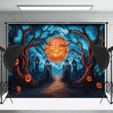 Lofaris Pumpkin Moon Cemetery Trees Halloween Photo Backdrop